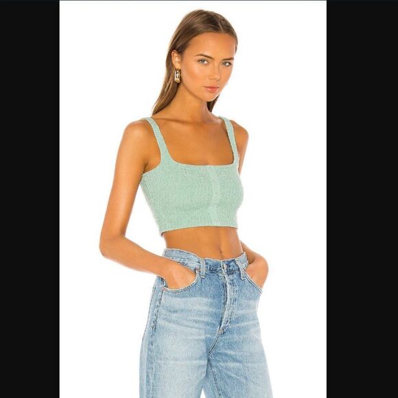 NWT Revolve x Capulet Millie Smocked Crop Top in seafoam | Size XS/P - Picture 2 of 12